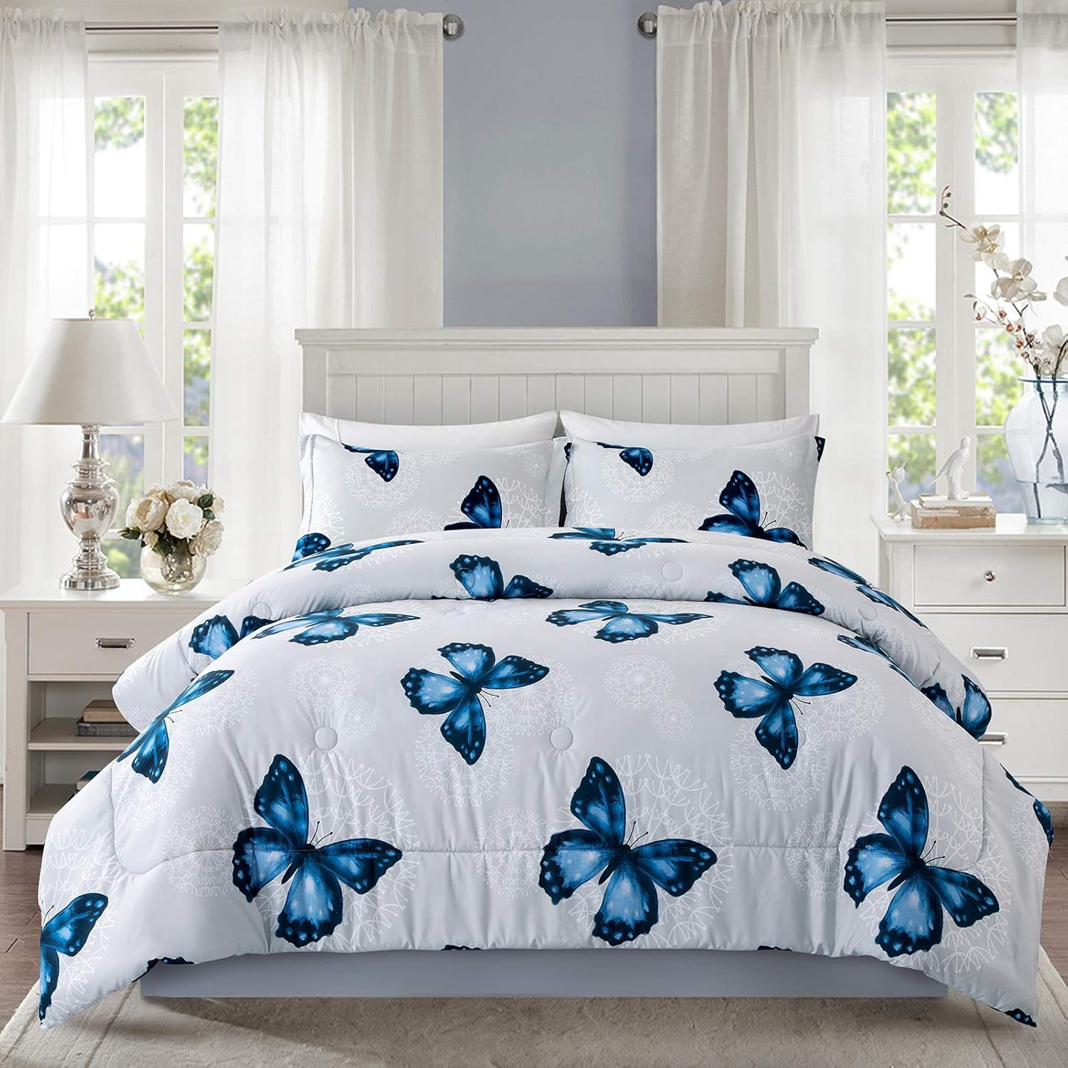 Lightweight Microfiber 3 Piece Comforter Set with 2 Shams, Butterfly Pattern Bed gallery