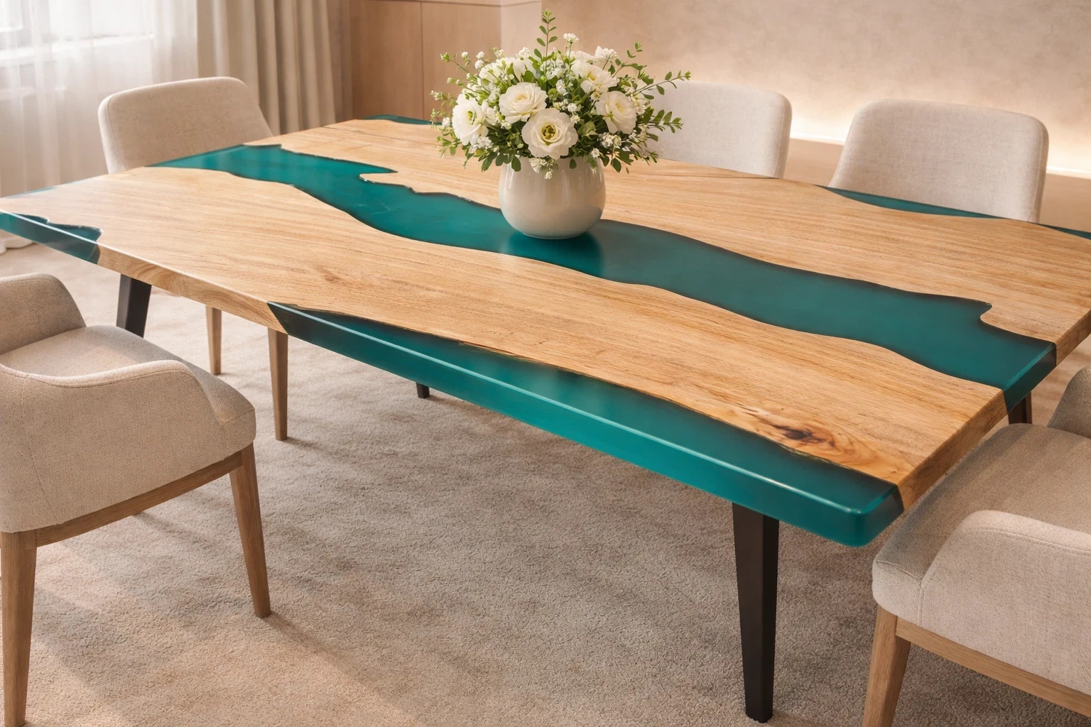 Live Edge Emerald Epoxy River Dining Table Top Modern Wood Luxury Resin gallery
