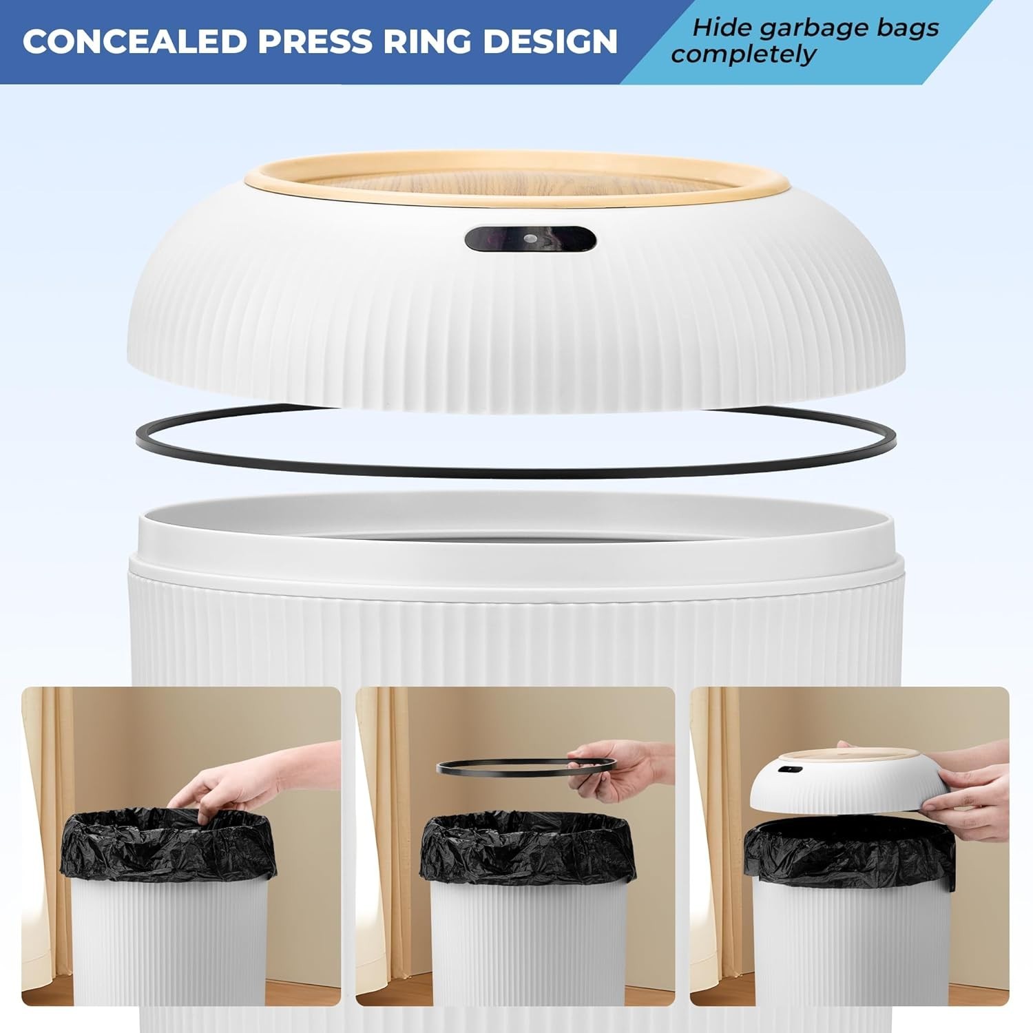 Papelera inteligente con sensor de movimiento, práctica, higiénica y fácil de us gallery