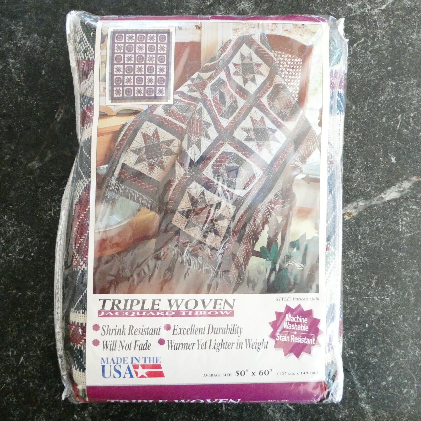 American Weavers Intricate Quilt Double Woven Jacquard Throw 50x60 in Brand New gallery