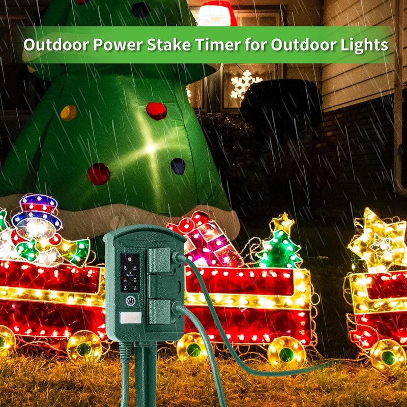 Outdoor Power Stake Timer Extension Cord Waterproof 6 Outlets Remote Control 25' gallery