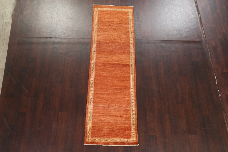 Bordered Gabbeh Kashkoli Oriental ORANGE Runner Rug Hand-knotted 2' 8" x 8' 11" gallery