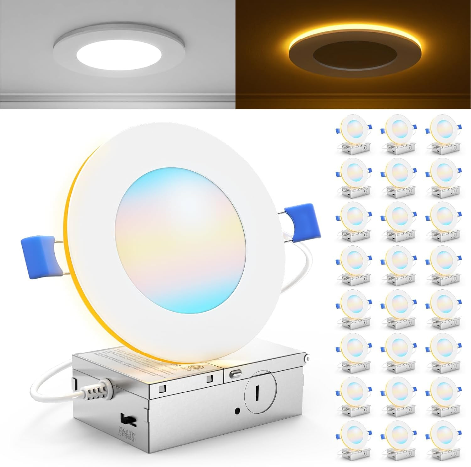 Sunco 24 Pack 4" Dimmable LED Recessed Lights with Night Light, 900 LM gallery