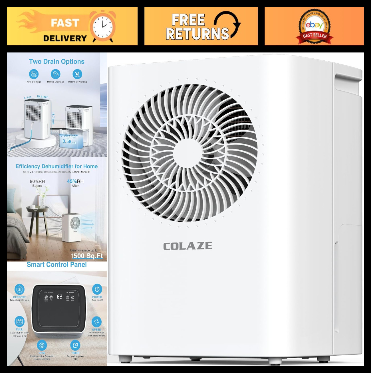 1500 Sq. Ft Dehumidifier for Home, Basement & Large Rooms - Smart Control, 24H T gallery
