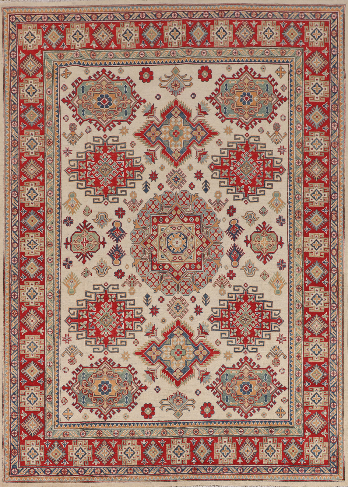 Artisan Kazak Pakistani Ivory Large Rug Hand-Knotted Craftsmanship 8x10 ft gallery