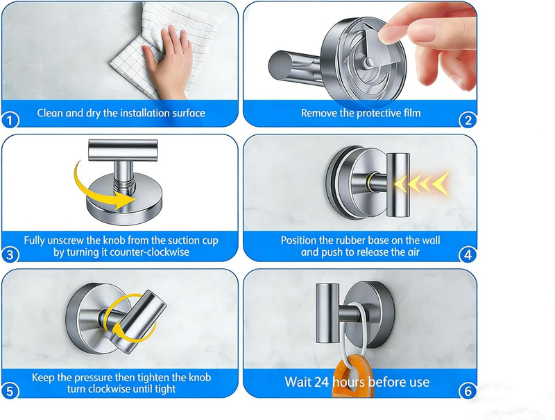 Shower Hooks 4-Pack, Suction Cup Heavy Duty Bathroom Hooks for Walls & Glass gallery