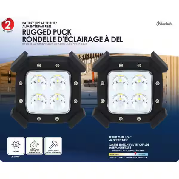 Portable LED Work Light 2 Pack Battery Magnetic for Trucks Trailers