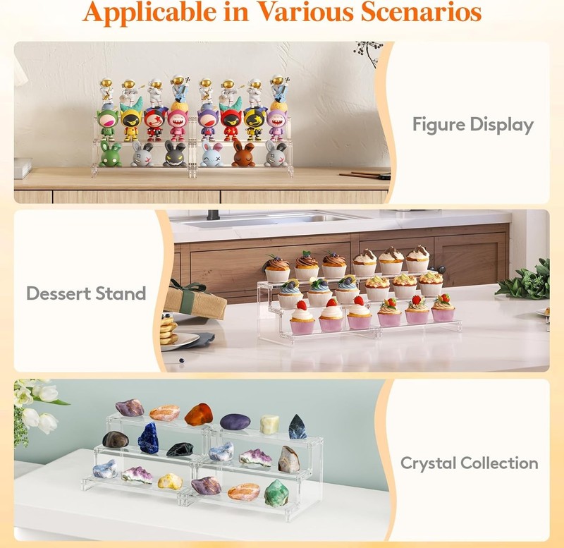 3 Tier Clear Display Riser Stand, Plastic Step Display Shelves, Tool-free Ass... gallery