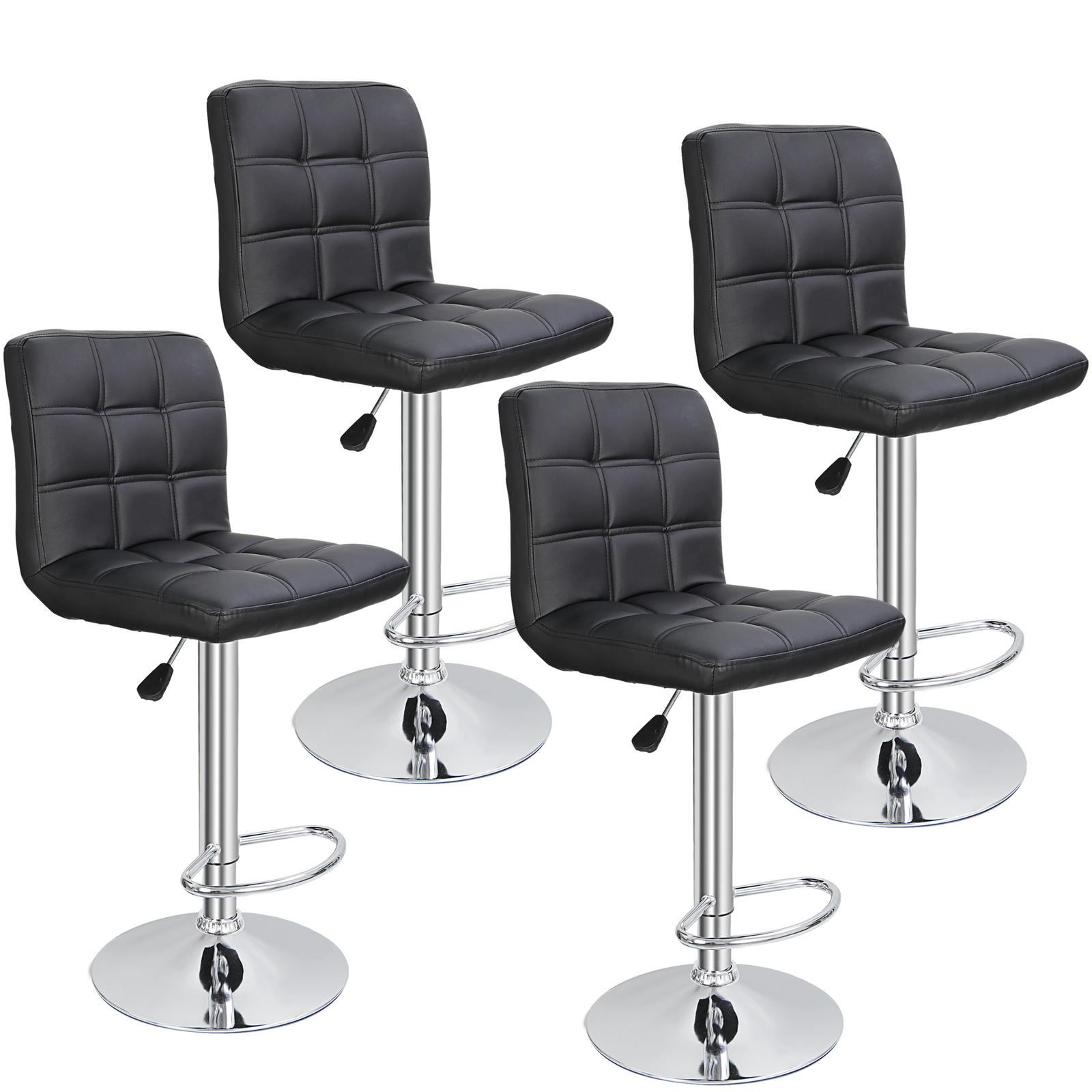 2/4PCS Modern Square PU Leather Adjustable Bar Stools with Back Swivel Stool gallery