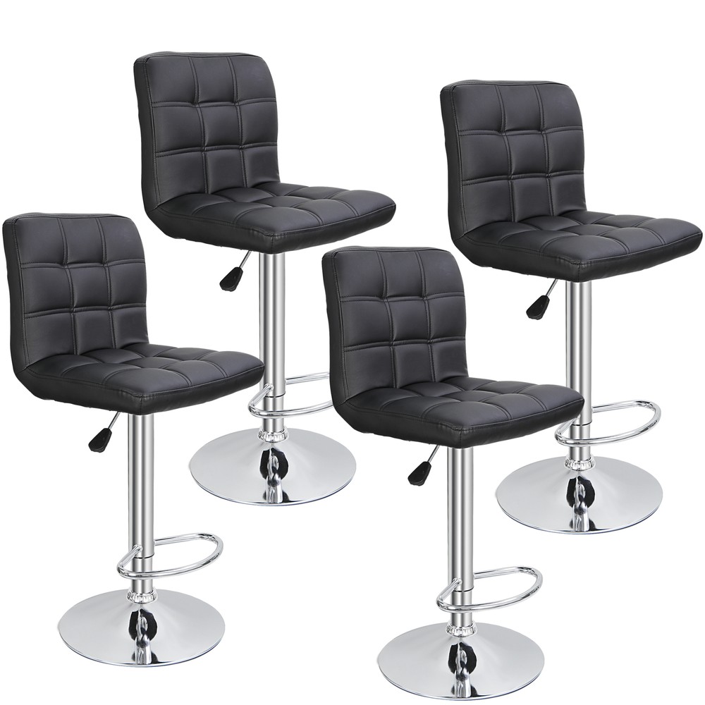 2/4PCS Modern Square PU Leather Adjustable Bar Stools with Back Swivel Stool