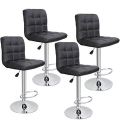 2/4PCS Modern Square PU Leather Adjustable Bar Stools with Back Swivel Stool