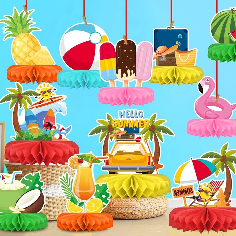 Beach Party Decorations Kit - Beach Themed Honeycomb Centerpieces and Table Deco gallery