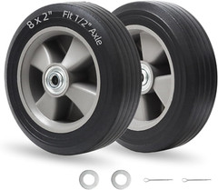 8″ X 2″ Solid Rubber Flat-Free Tire and Wheel, with Ball Bearings and 1/2” Axle