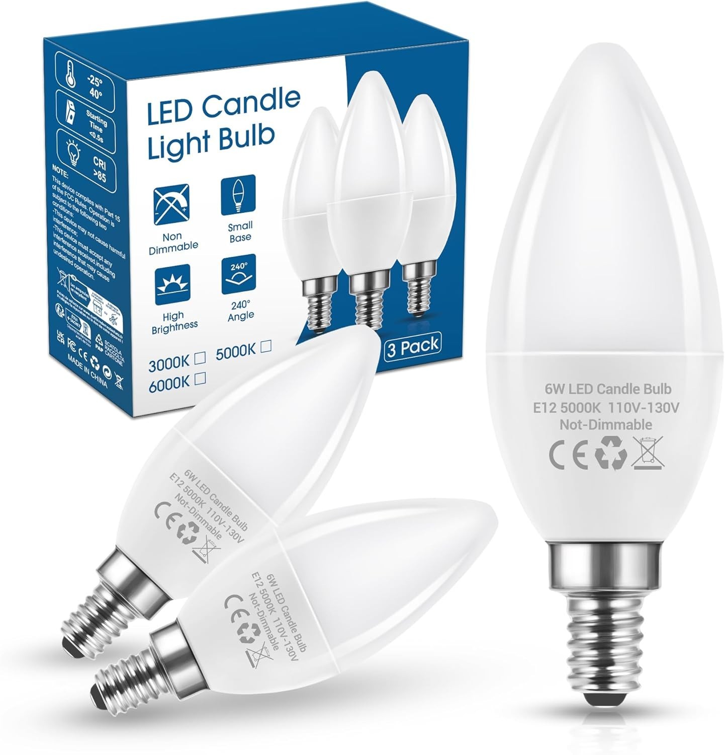 E12 LED Candelabra Light Bulbs 60 Watt Equivalent, 5000K Daylight White Type gallery