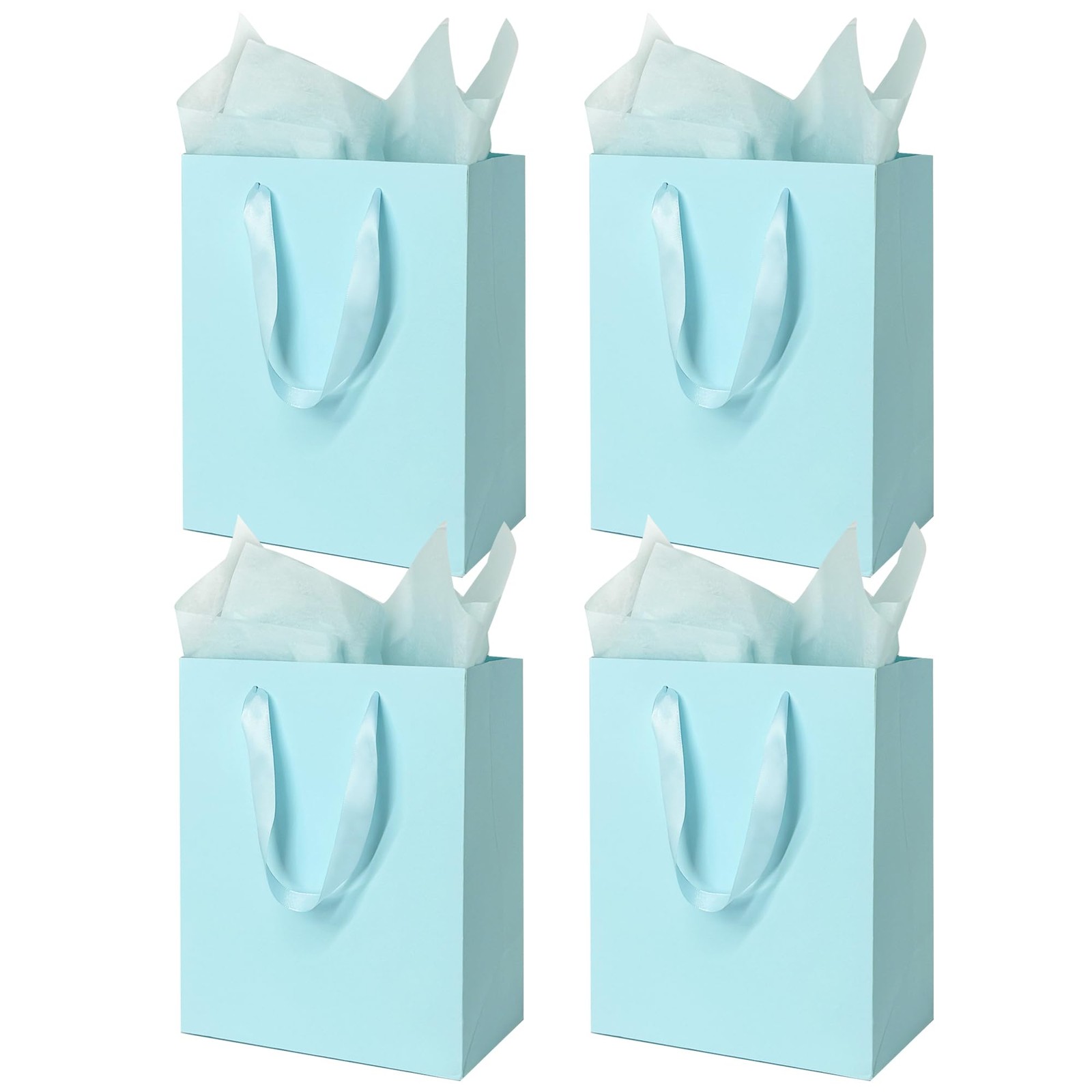 4 Pcs Medium Light Blue Gift Bags: 8x5x10 Inches Gift bags With Handles Party... gallery