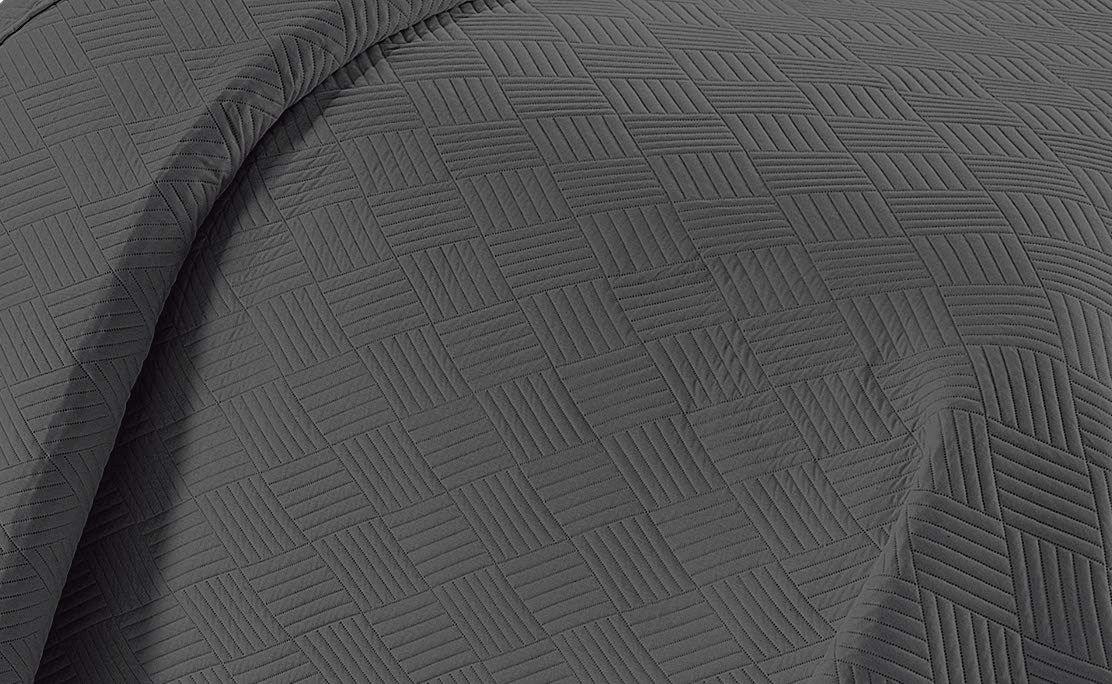 Luxury Oversized Coverlet Embossed Bedspread Set Solid Charcoal Full/queen Bed C gallery