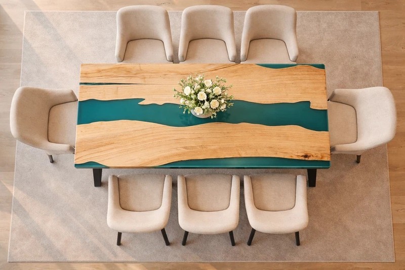 Live Edge Emerald Epoxy River Dining Table Top Modern Wood Luxury Resin gallery