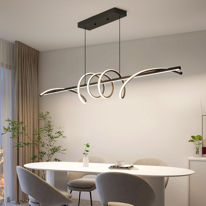 Dimmable Modern Chandelier Light with Remote, 3 Color Modes, 57In Black gallery