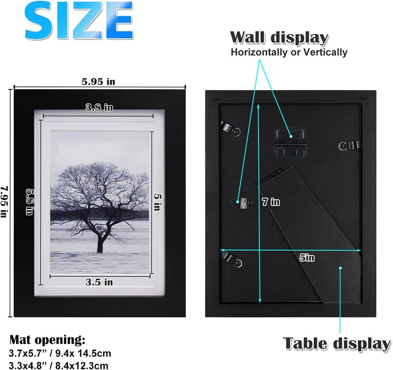 Black Solid Wood Picture Frames 4 PCS - 11x14 & 5x7 for Table or Wall Display gallery