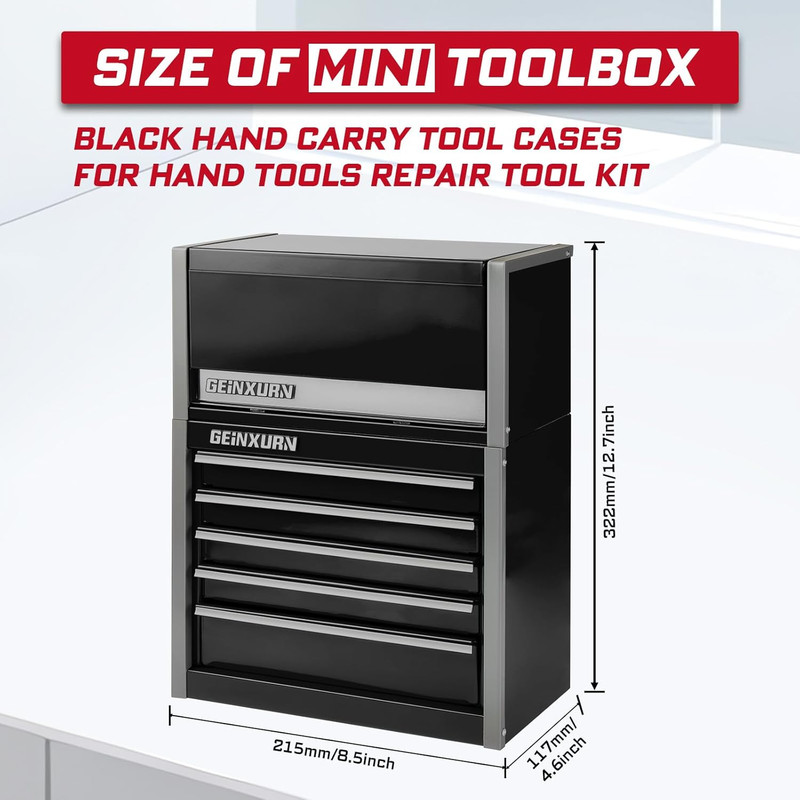8-Drawer Rolling Black Tool Box, Heavy Duty Micro Roll Cab Steel Stackable Tool gallery