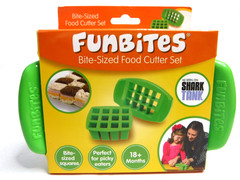 Green Funbites Bite Sized Food Cutter + Popper Top for Kids (Squares) BPA FREE