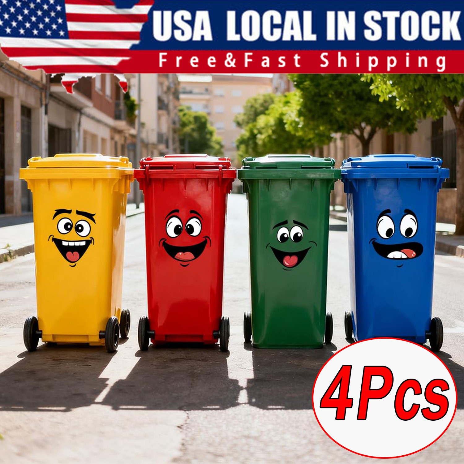 4Sheets Cartoon Face Stickers Self Adhesive Removable Funny Wall Trash Can Decor gallery