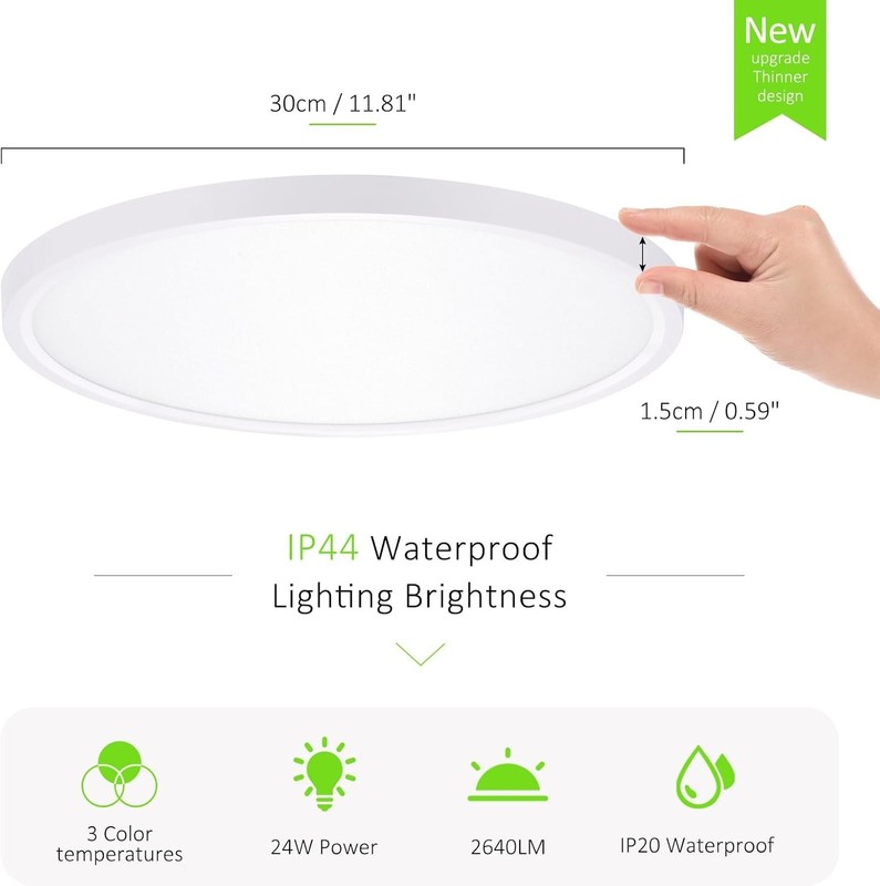 2Pack LED Flush Mount Ceiling Light 24W Ultra Thin Round White 3000k 4000k 6500k gallery