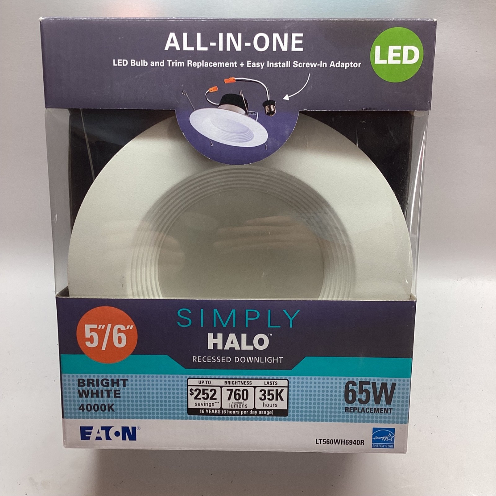 Simply Halo 5"/6" LED Bulb & Trim by Eaton 65w Lt560wh6940r Bright White 4000k gallery