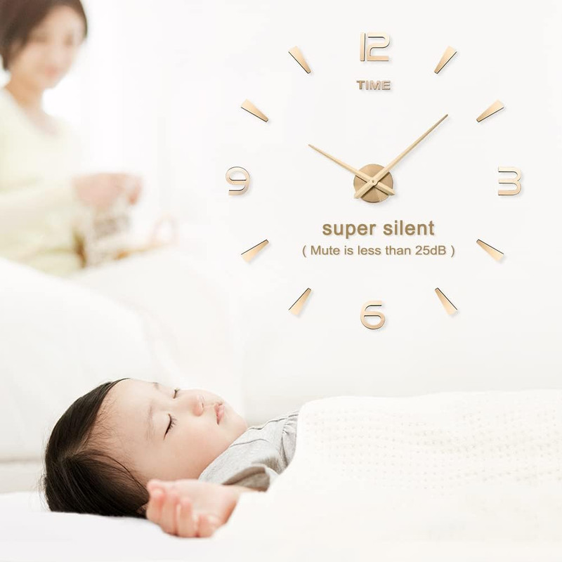 Large DIY Wall Clock Kit 3D Frameless Mirror Stickers Modern Home Office Decor G gallery