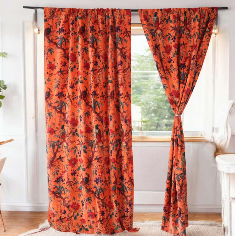 Orange Velvet Curtain Drape Window Decor Door Curtain Blackout Luxury Curtain gallery