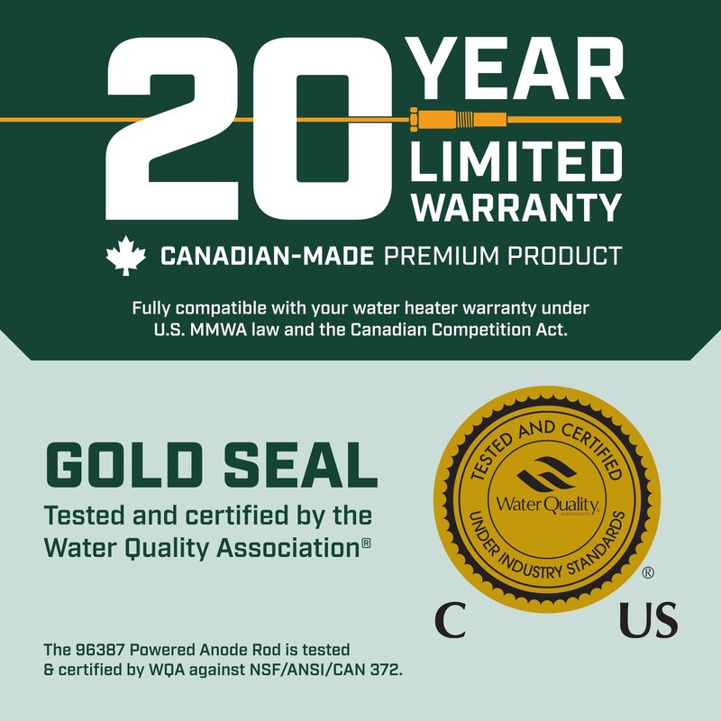 Corro-Protec Powered Anode Rod for Water Heater, 20-Year Warranty, No Sulfur Sme gallery