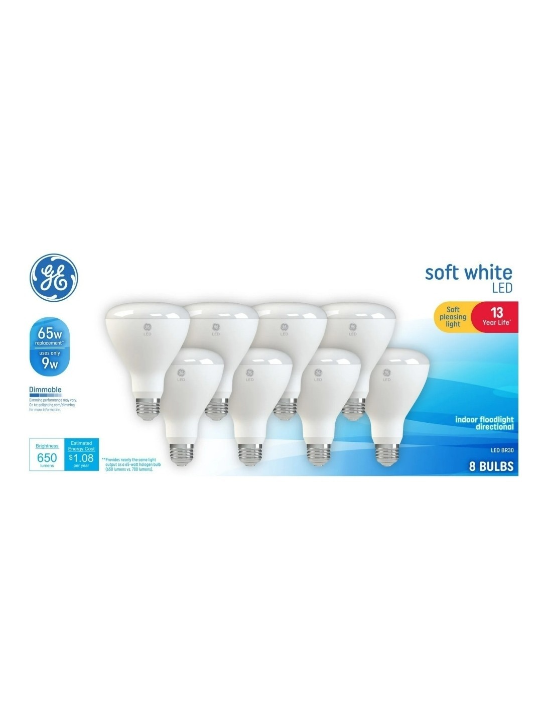 GE LED BR30 Soft White Indoor Floodlight Bulb (8 Pack) - Energy Star Certified gallery