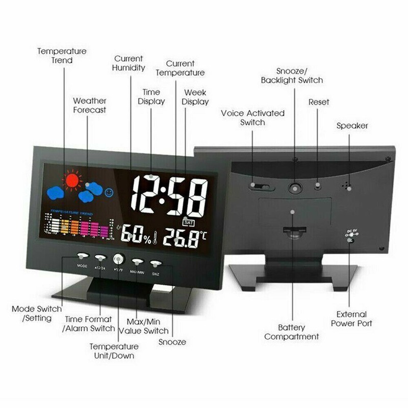 LED Digital Alarm Clock Snooze Calendar Thermometer Hygrometer Weather Display gallery