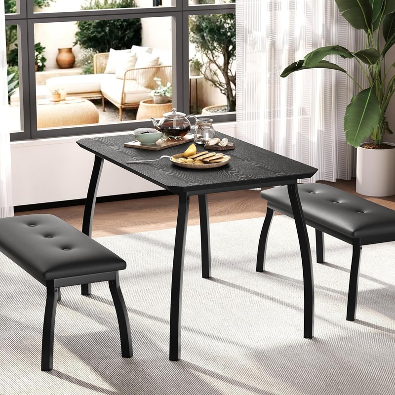 3 Pcs Dining Table Set with 2 Bench, Space Saving Kitchen Dining Room Furniture gallery