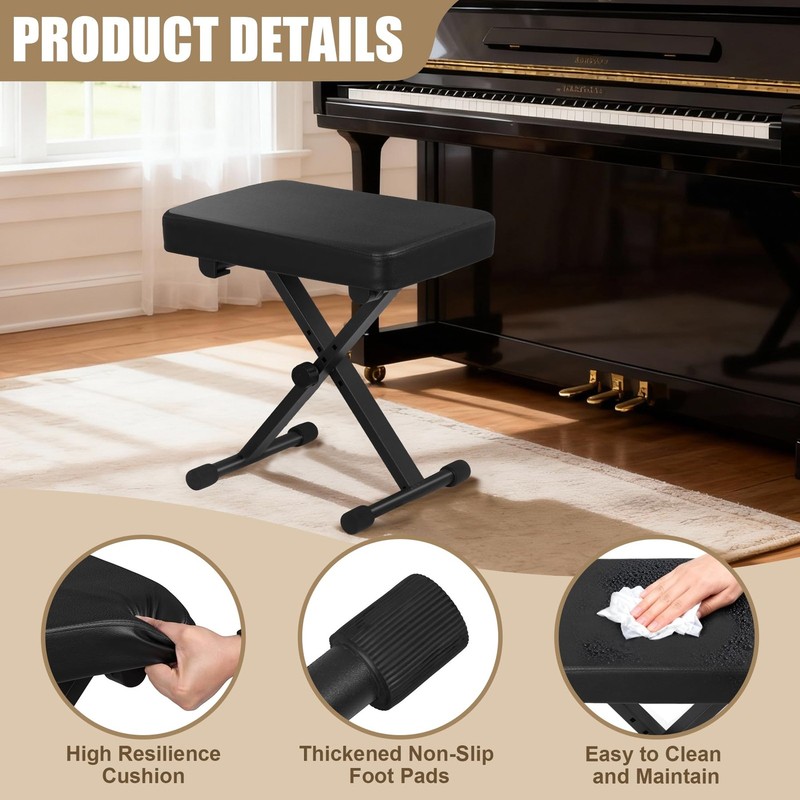 ZENY Piano Bench, X-Style Adjustable Height Keyboard 1, Black gallery