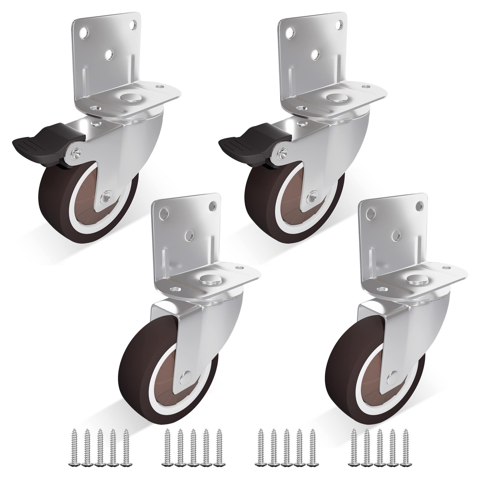 2 Inch LShaped Side Mount Swivel Light Duty Rubber Casters With Brake 4 Pack gallery