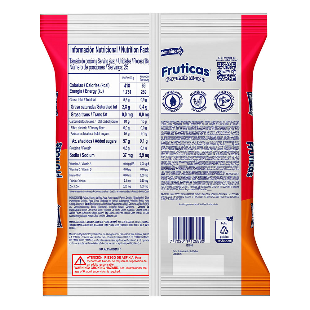 Fruticas Soft Candy Assorted Fruit Flavors Caramelos Blandos Pack 100u 400g gallery