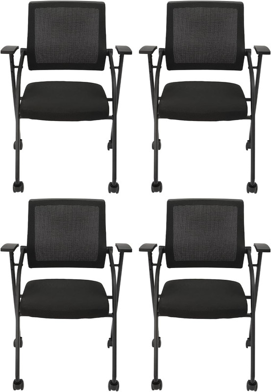 Stacking Tablet Arm Chair with Caster Wheels Waiting Room Chairs for Office gallery