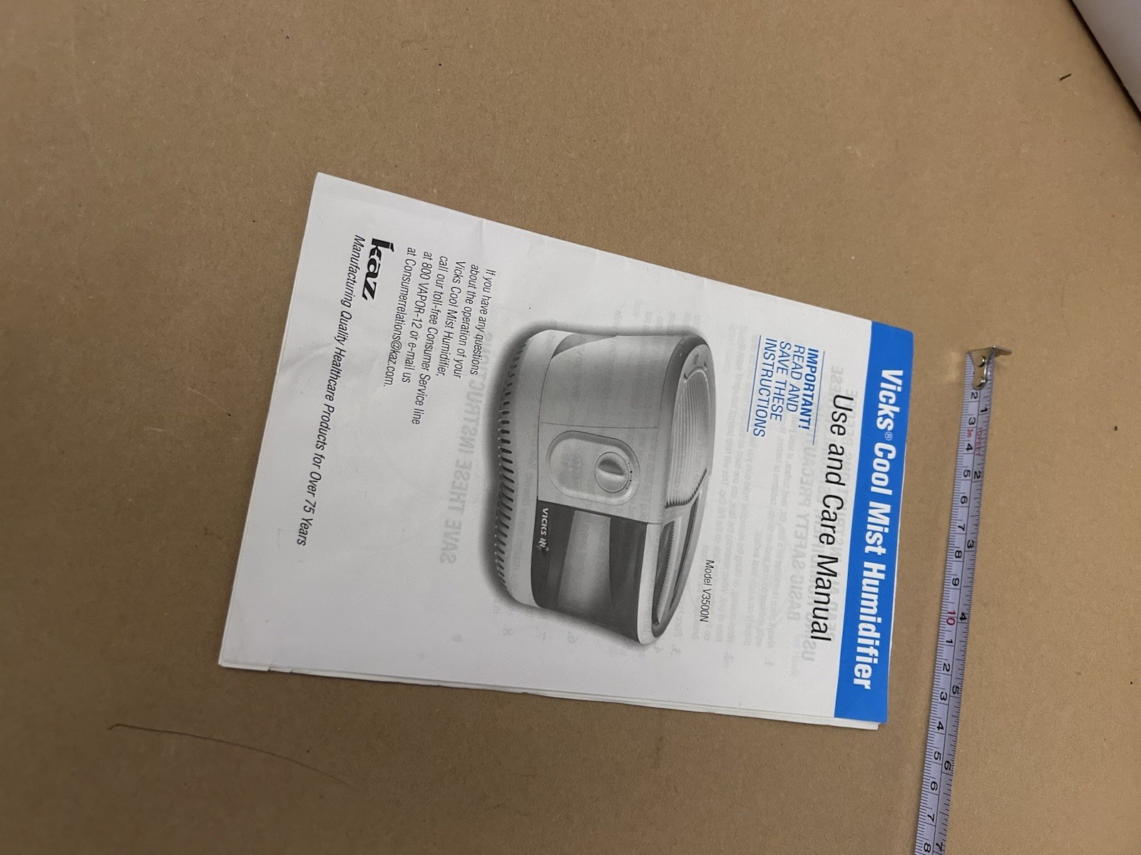 Vicks Cool Mist Humidifier Use & Care Manual Model V3500N c2006 manual only gallery
