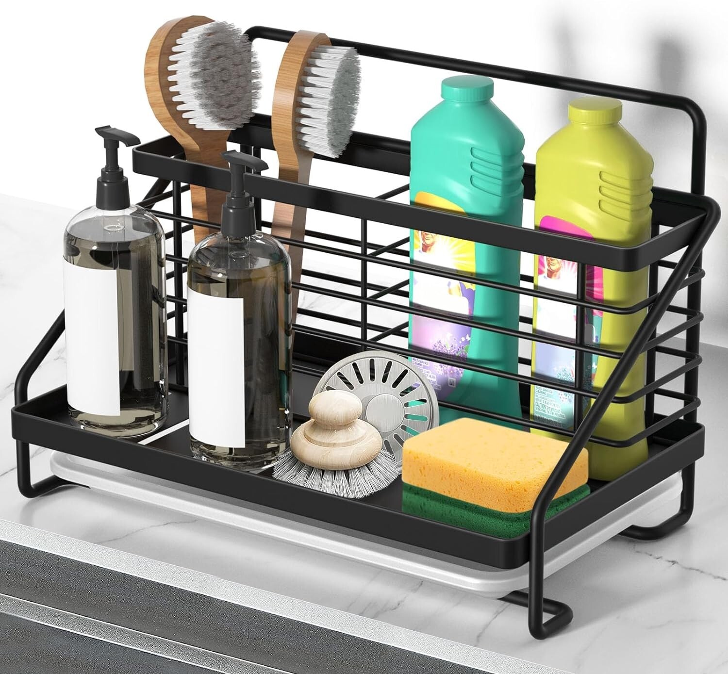 Zyerch Kitchen Caddy - Stainless Steel Kitchen Sink Organizer w Two Baskets B gallery