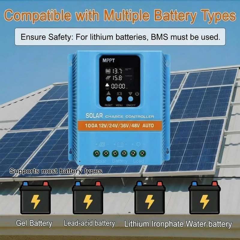 4800W 100A MPPT Solar Charge Controller 12V/24V/36V/48V Battery PV Regulator US gallery