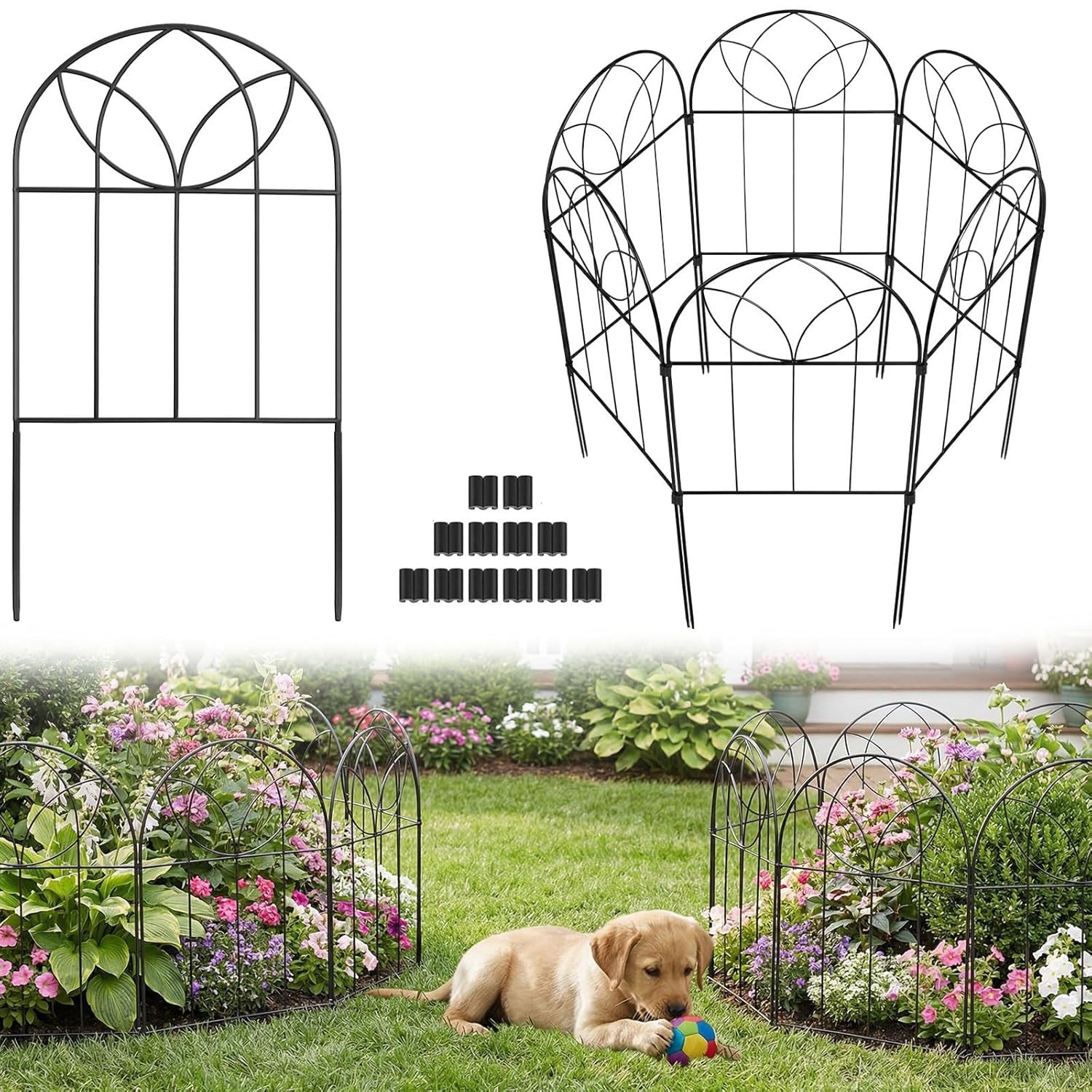 Garden Fence Panel Decorative White Metal 24in H x 6ft L 6 Panel Animal Barrier gallery