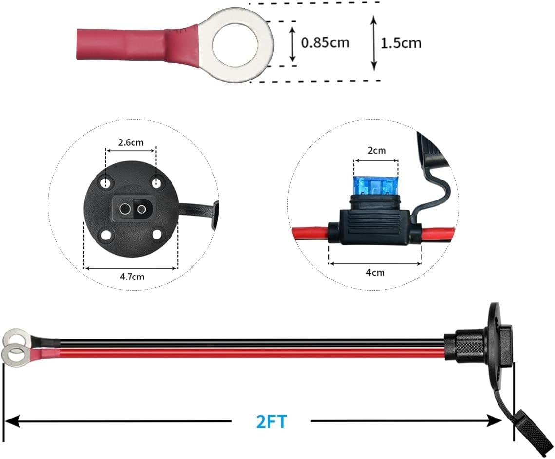 2FT 14AWG SAE Power Socket Sidewall Port to O Ring Connecters Extension Cord gallery