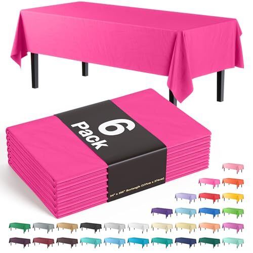 6-Pack Premium Plastic Tablecloth 54in. x 54in. X108in. Rectangle Cerise gallery