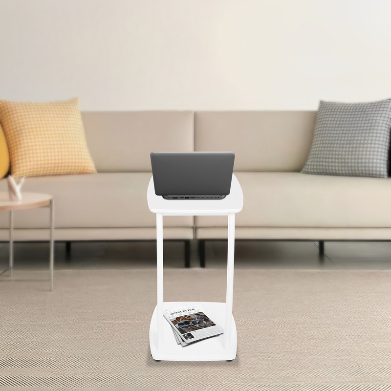 C-Shaped Side Table with Wheels Mobile End Table with Wood Frame Nightstand gallery