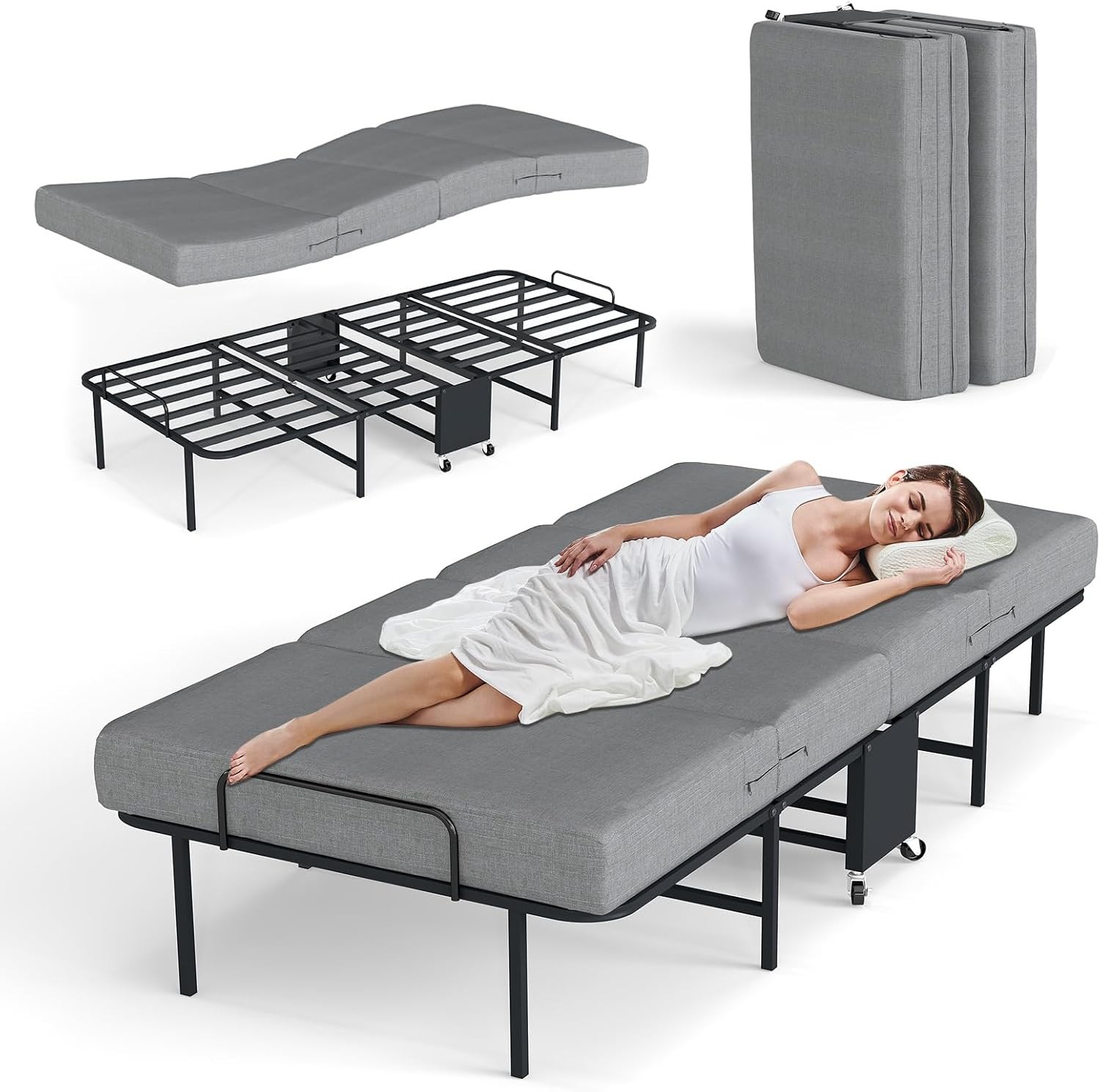 Portable Foldable Bed with Mattress Rollaway for Adults, 75” x 38" gallery