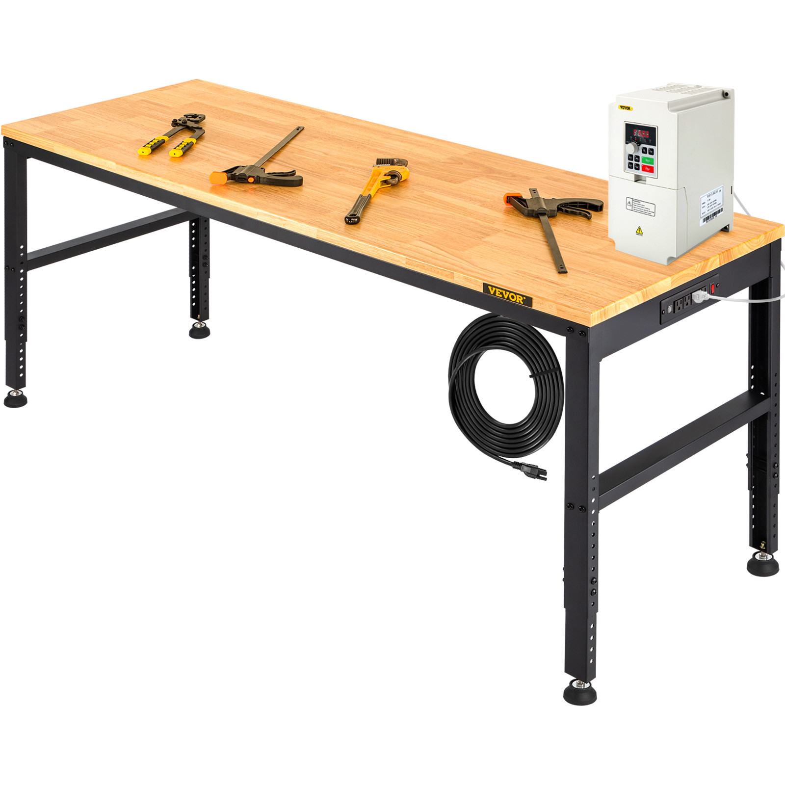 Adjustable Height Workbench 61"L x 20"W Work Bench Table w/ Power Outlets gallery