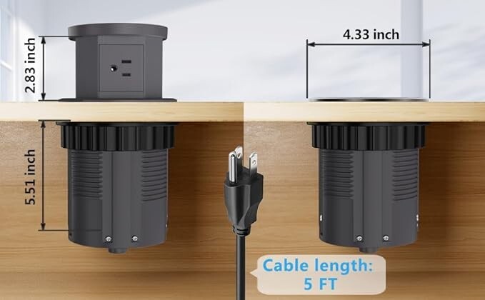 Automatic Pop Up Outlet, 4.33 inch with 15W Wireless Charger 3AC Plug USB Gray gallery