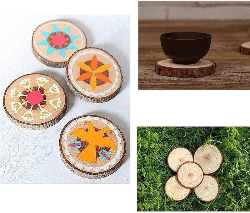10 Pcs Pre-Sanded Pine Coasters (4.2-4.7 inches) - Ideal for Weddings & Crafts gallery