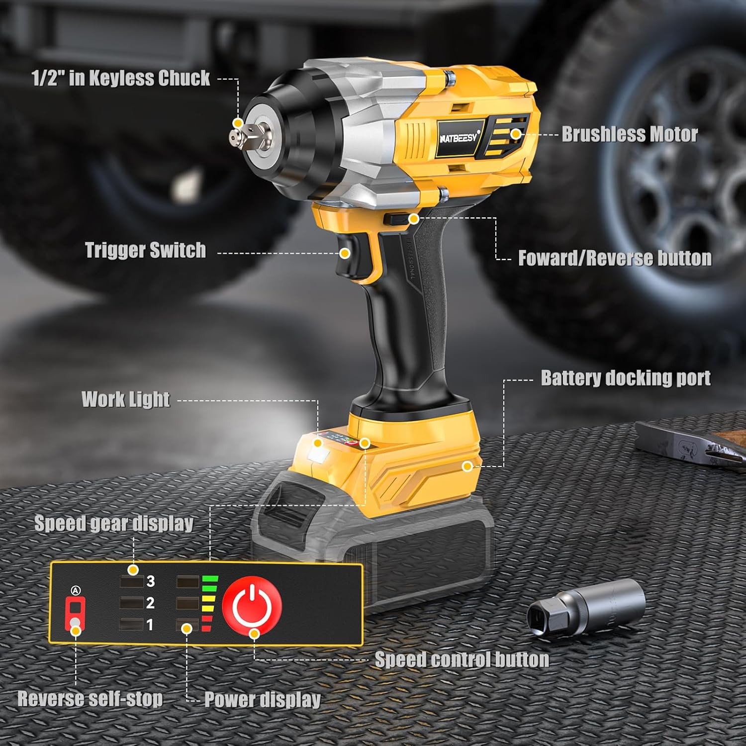 Impact Wrench Compatible with Dewalt 20V MAX Battery: 1/2 Inch Hog Ring Impact D gallery